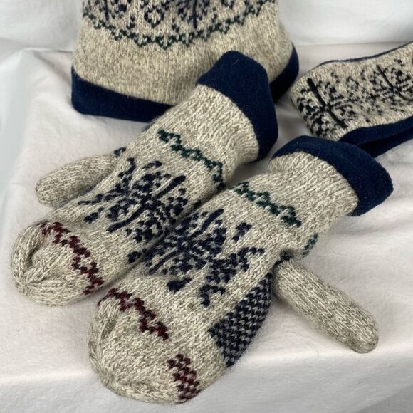 Vintage Knit Wool Winter Hat, Headband, & Mitts Set - Picture 2 of 7